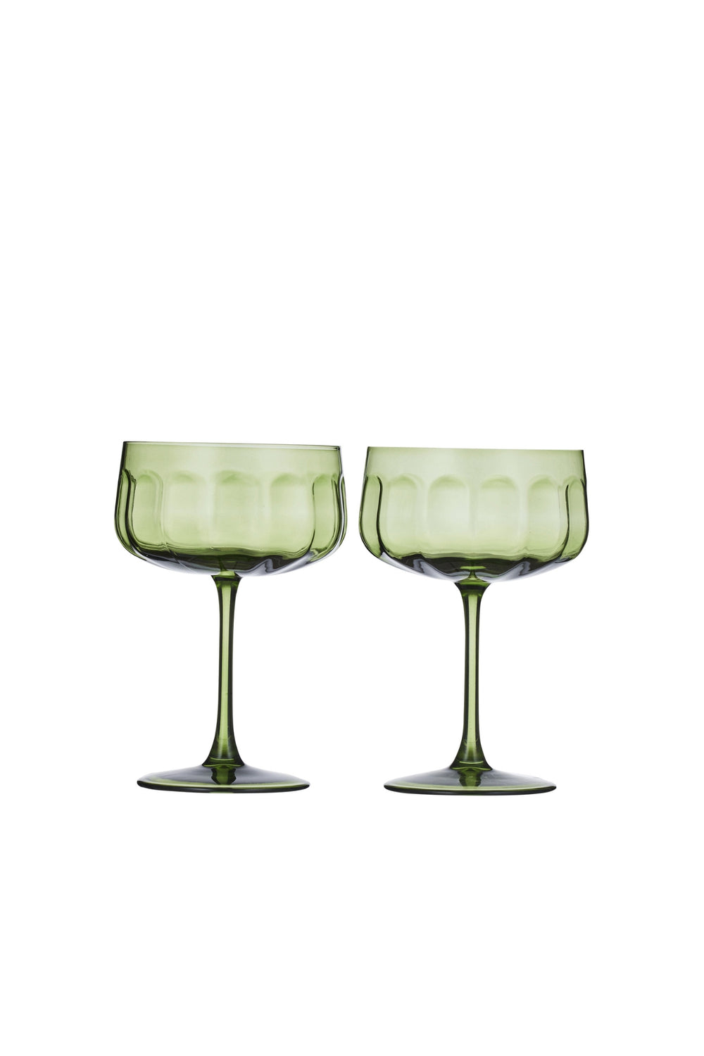 Olive Green Ribbed Coupe Glass Set