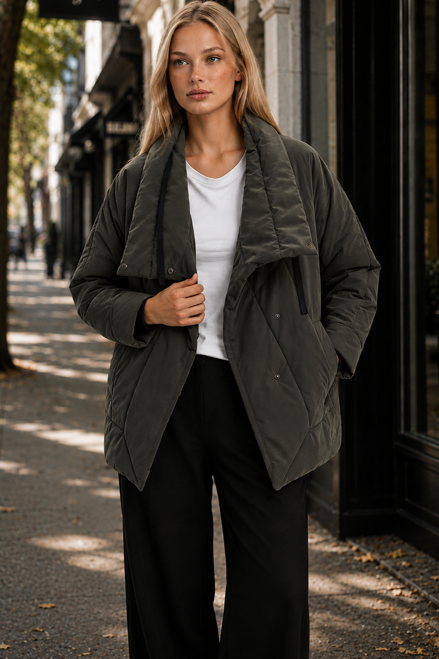 TIRELLI Wrap Front Puffer Jacket - Steel - Magpie Style