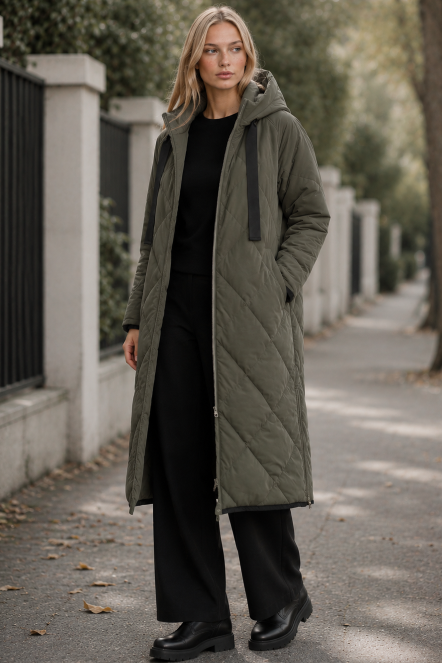 TIRELLI Diamond Quilt Puffer Coat - Steel - Magpie Style