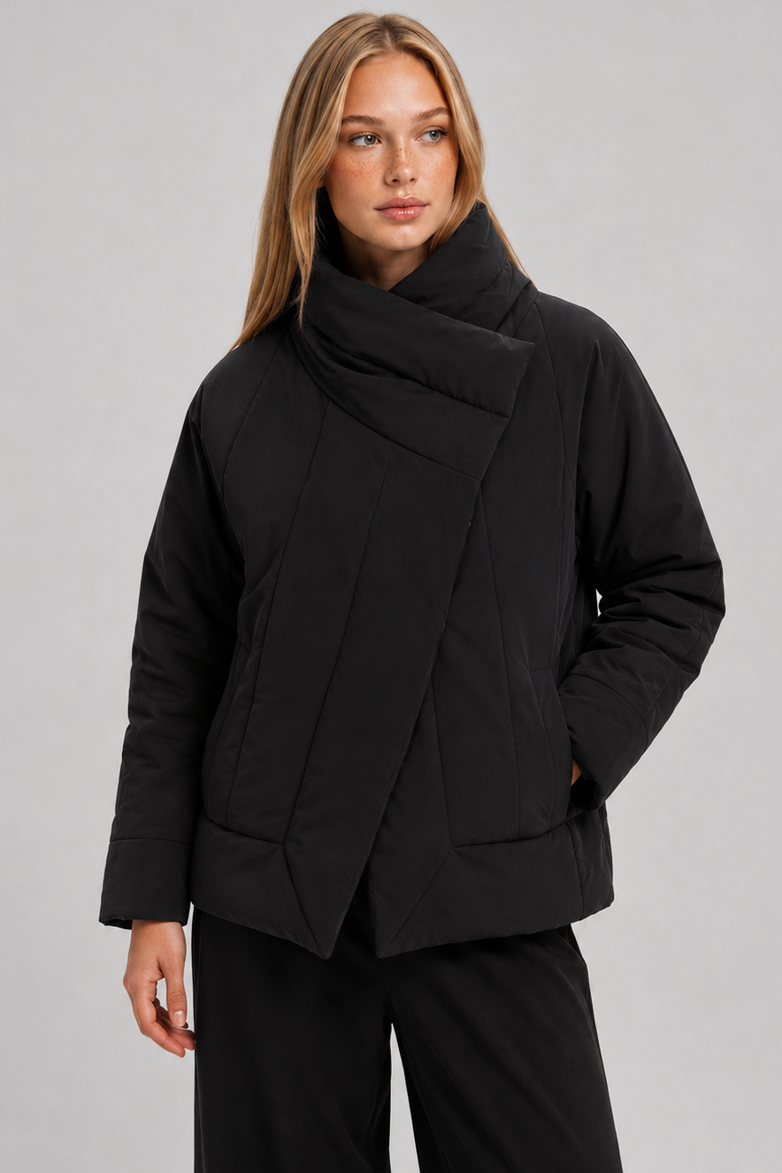 TIRELLI Wrap Front Puffer Jacket - Black - Magpie Style