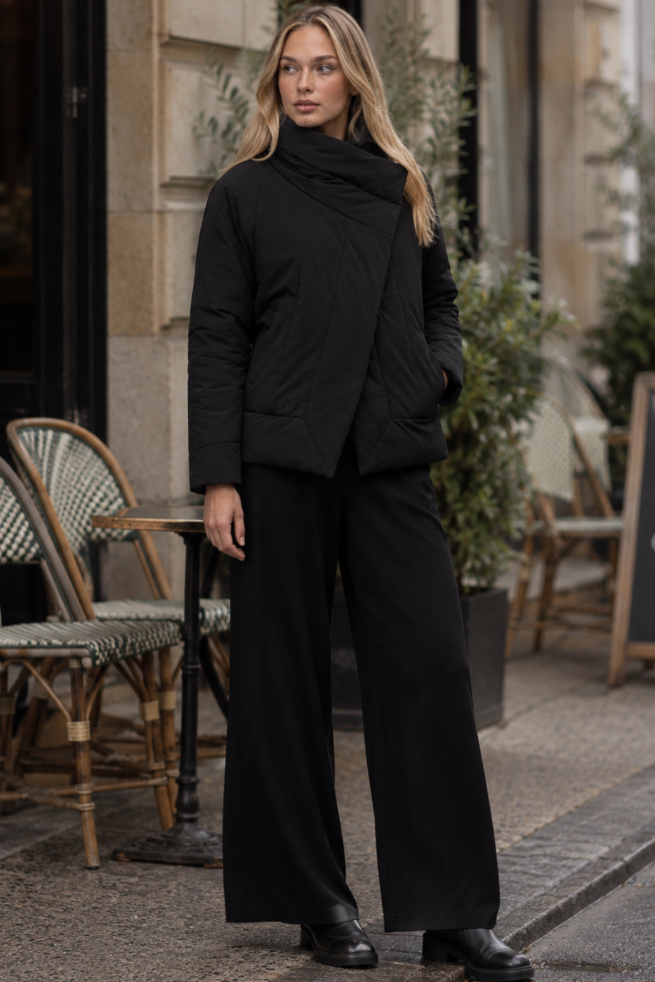 TIRELLI Wrap Front Puffer Jacket - Black - Magpie Style