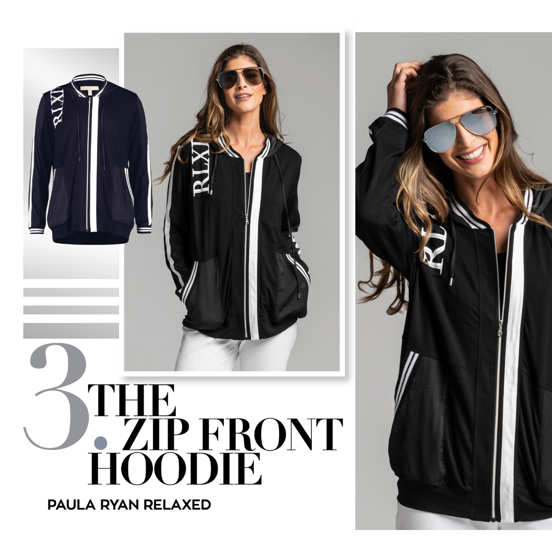 PAULA RYAN RELAXED Zip Front Printed Hoodie - Viscose Jersey - Black/White - Paula Ryan