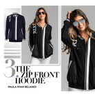 PAULA RYAN RELAXED Zip Front Printed Hoodie - Viscose Jersey - Black/White - Paula Ryan