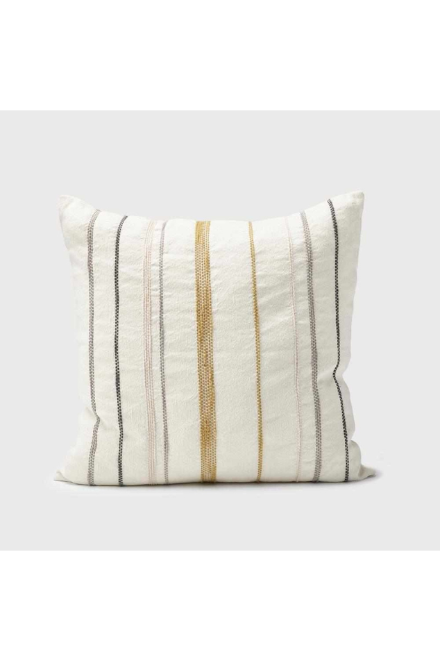 Moro Linen Cushion - White with Multi Stitching 50x50cm - Magpie Style