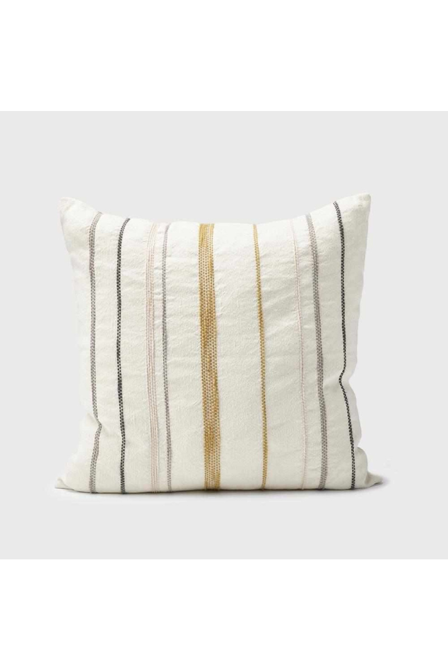 Moro Linen Cushion - White with Multi Stitching 50x50cm - Magpie Style