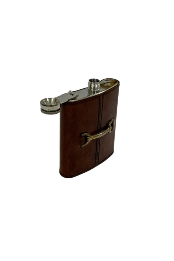 Leather Hip Flask with Horse Bit - Dark