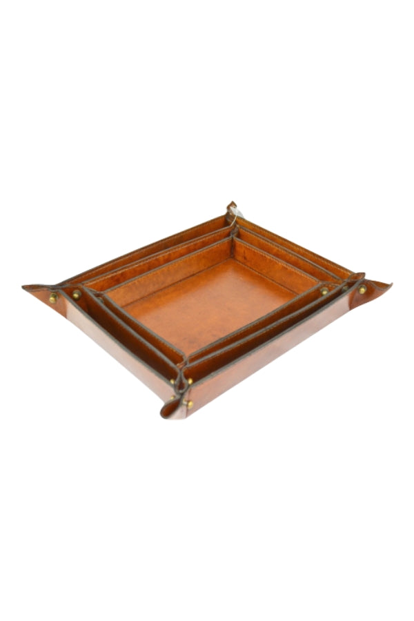 Small Tan Leather Domed Tray - Magpie Style