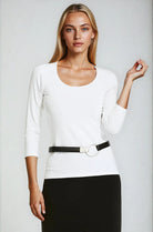 PAULA RYAN Slim Fit 3/4 Sleeve U Shape Neck Top - Eco Vero White - Paula Ryan