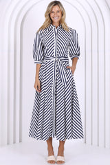 LEONI Bianca Dress - Navy/White