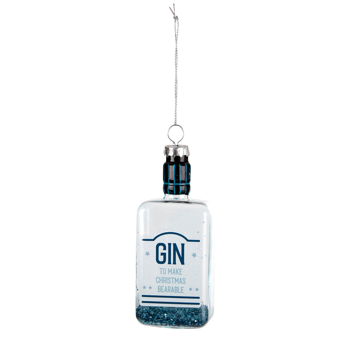 Gin Bottle Glass Tree Ornament - Blue
