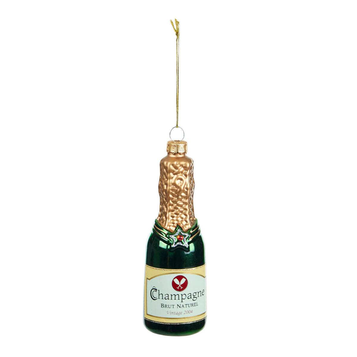 Champagne Bottle Glass Bauble - Green
