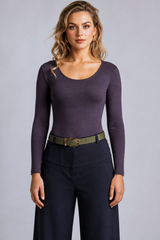 PAULA RYAN Slim Fit Scoop Neck Top - Merino Cocoa Plum
