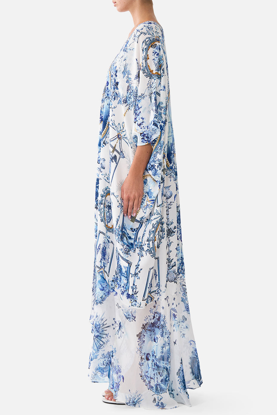CAMILLA Lace Up Kaftan with Hem Ruffle - The Porcelain Parlour - view 4