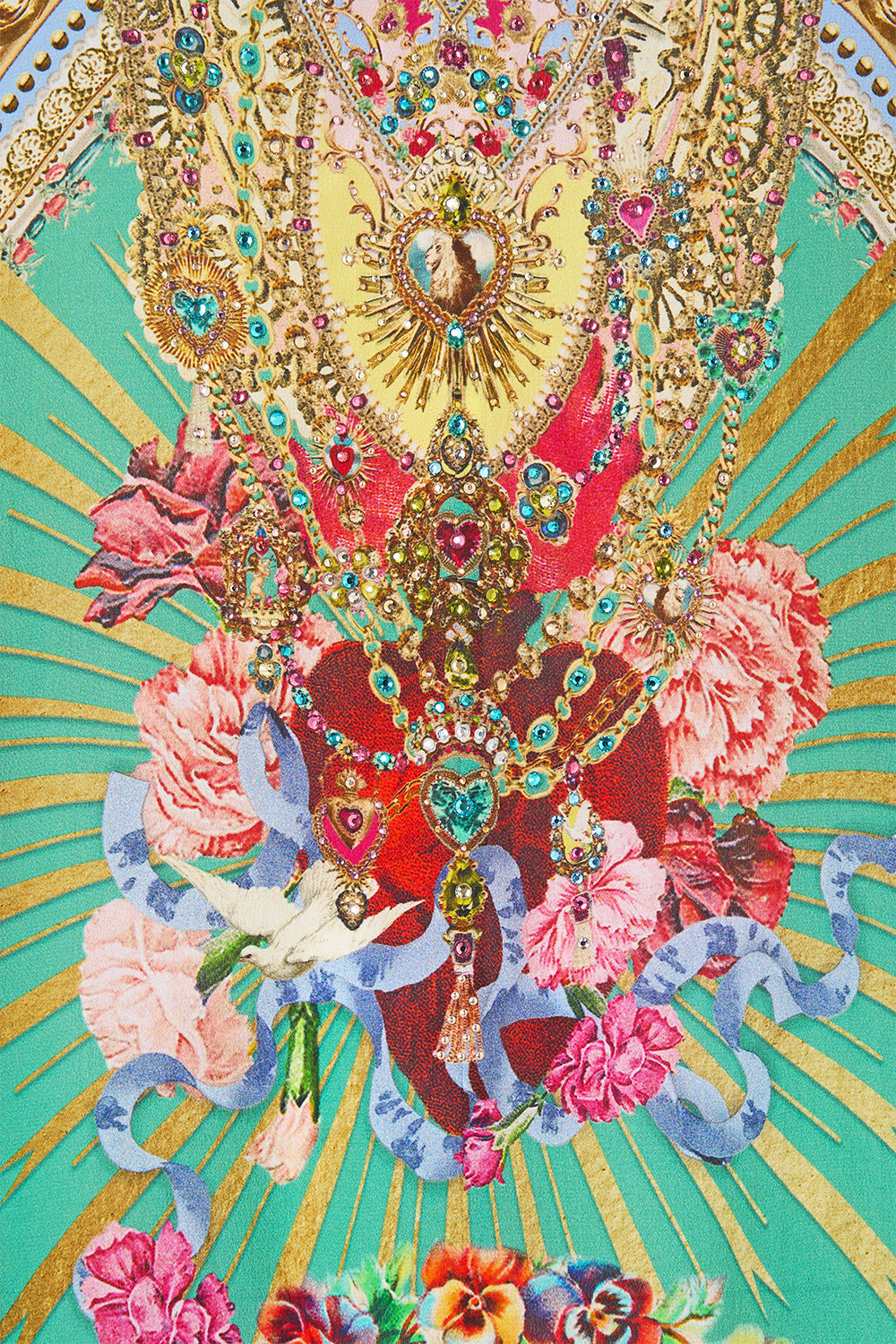CAMILLA Tie Sleeve Short V Neck Kaftan - Painted Prayers - view 7