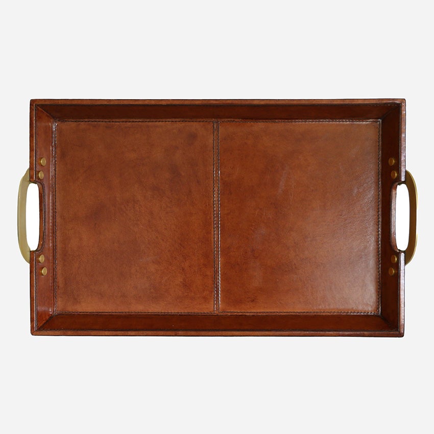 Savory Leather Tray with Brass Handles — additional view