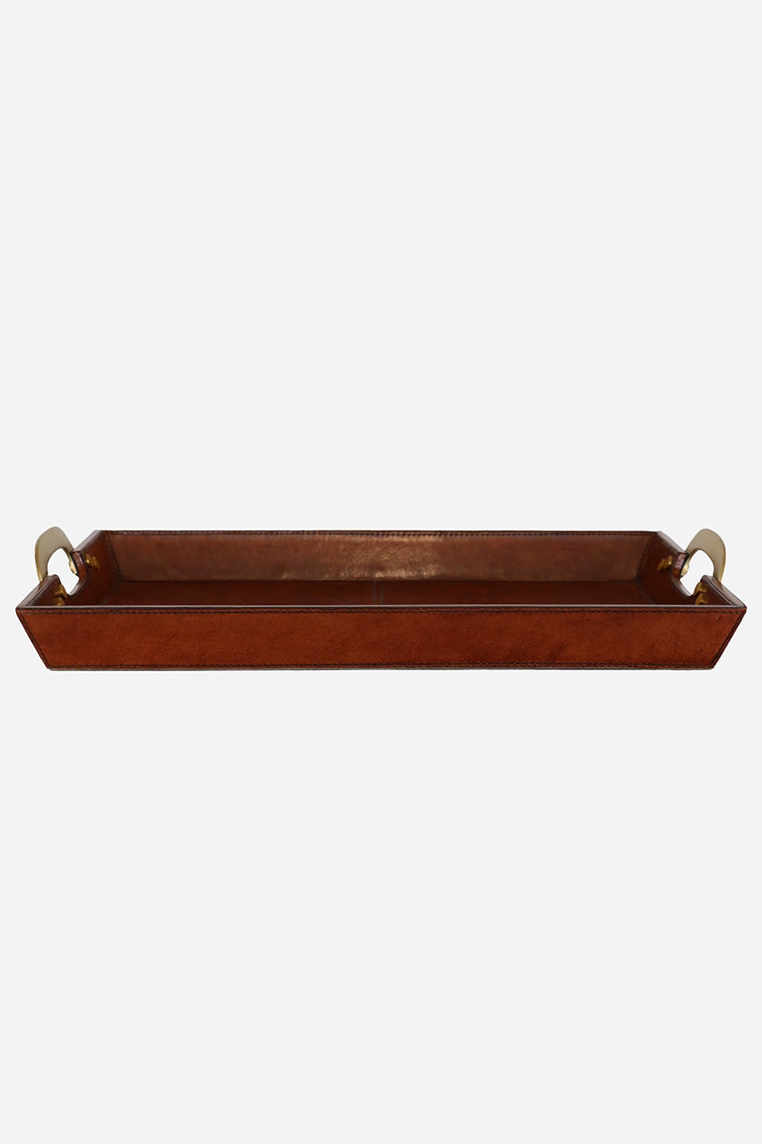Savory Leather Tray with Brass Handles