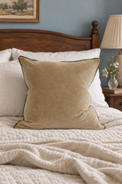 Clyde Gold Velvet Cushion styled in bedroom