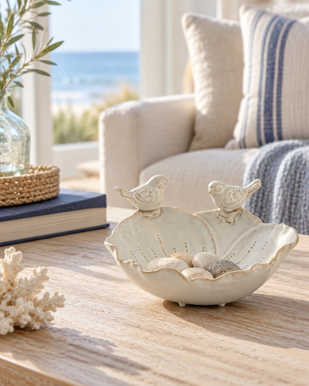 Cream Bird Decorative Bowl
