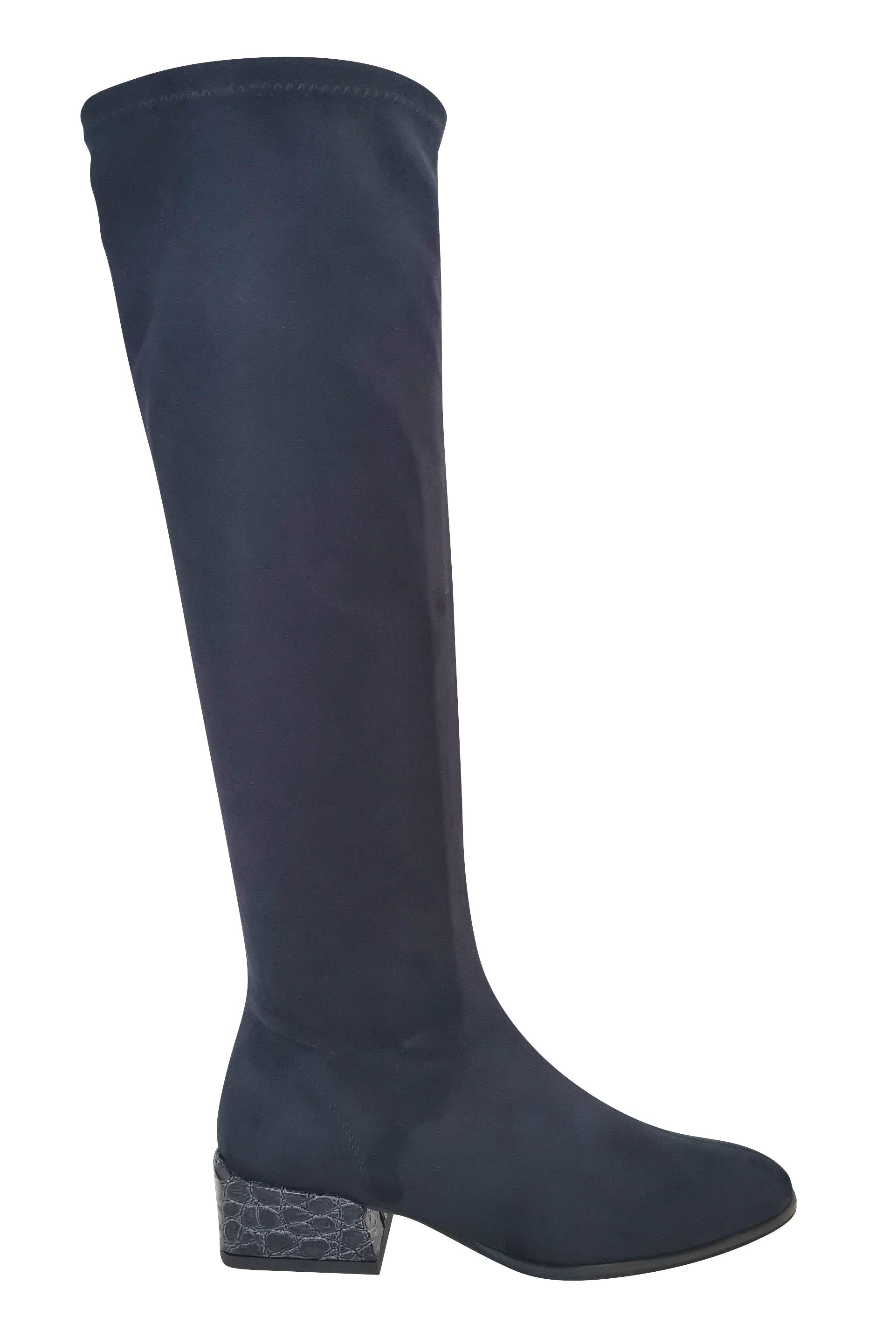 PAULA RYAN Croc-print Heel Stretch Knee High Boot - Navy - Paula Ryan
