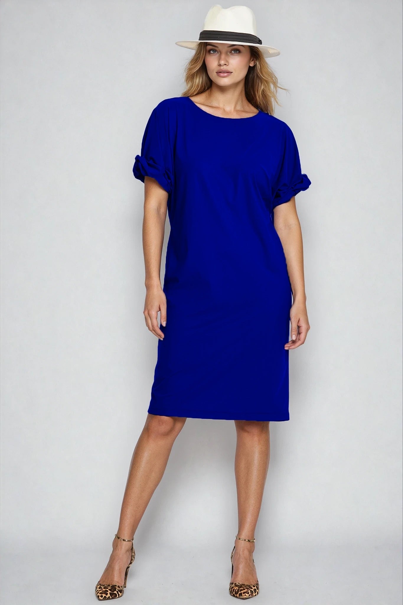PAULA RYAN Ruched Sleeve Dress - Greek Blue Microjersey - Paula Ryan