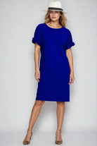 PAULA RYAN Ruched Sleeve Dress - Greek Blue Microjersey - Paula Ryan
