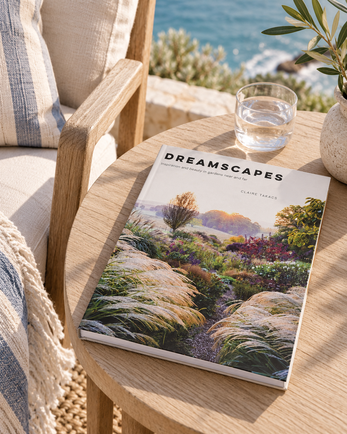 Dreamscapes garden book styled in a relaxed coastal reading corner