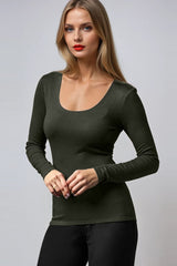 PAULA RYAN Slim Fit Scoop Neck Top - Merino Khaki