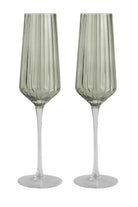 Green Ribbed Flute Glass - Set of Two - Magpie Style