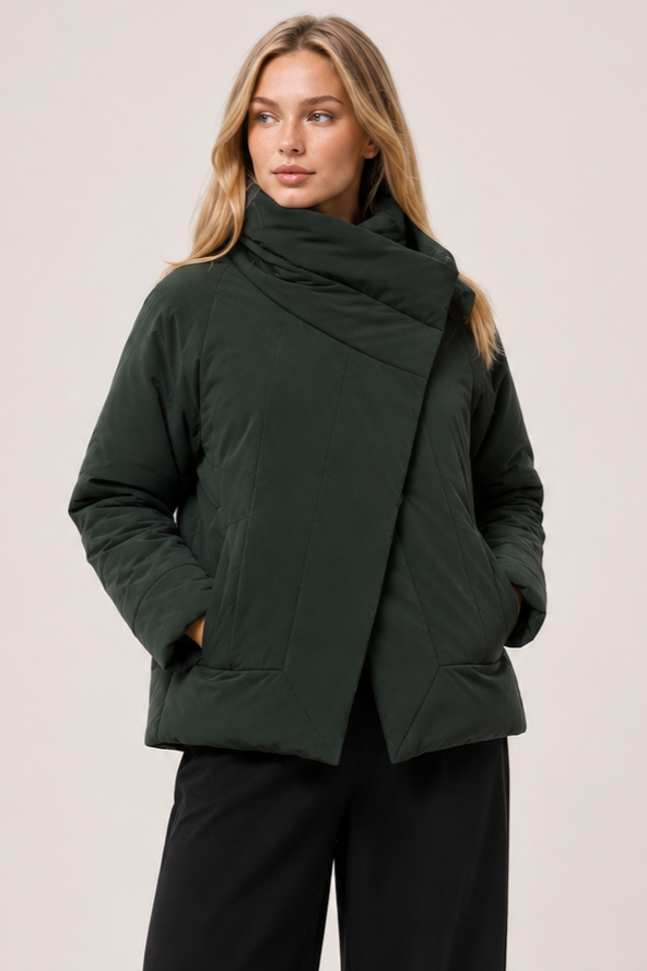 TIRELLI Wrap Front Puffer Jacket - Steel - Magpie Style