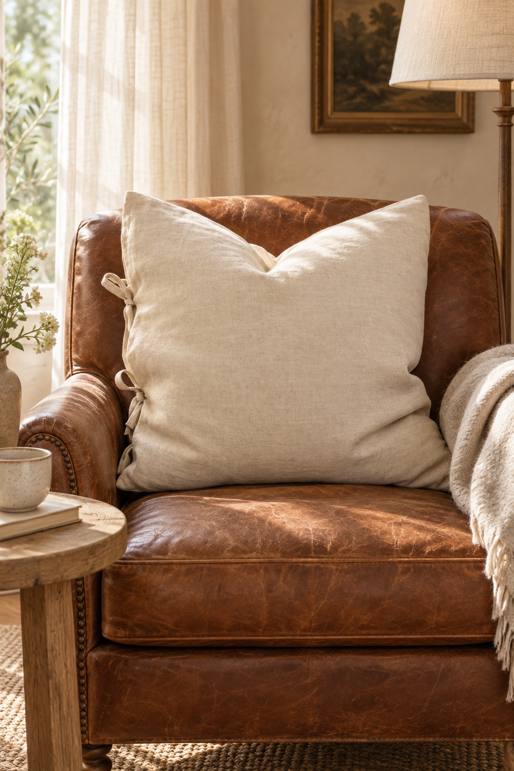 Flax Tie Cushion - Natural