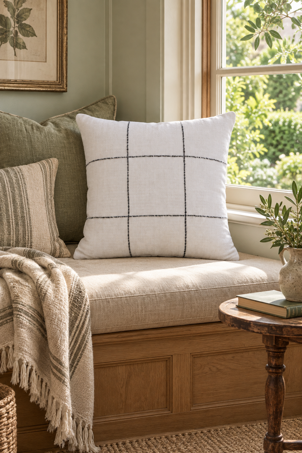 Graphite Weave Cushion - Black on Natural styled in window bench