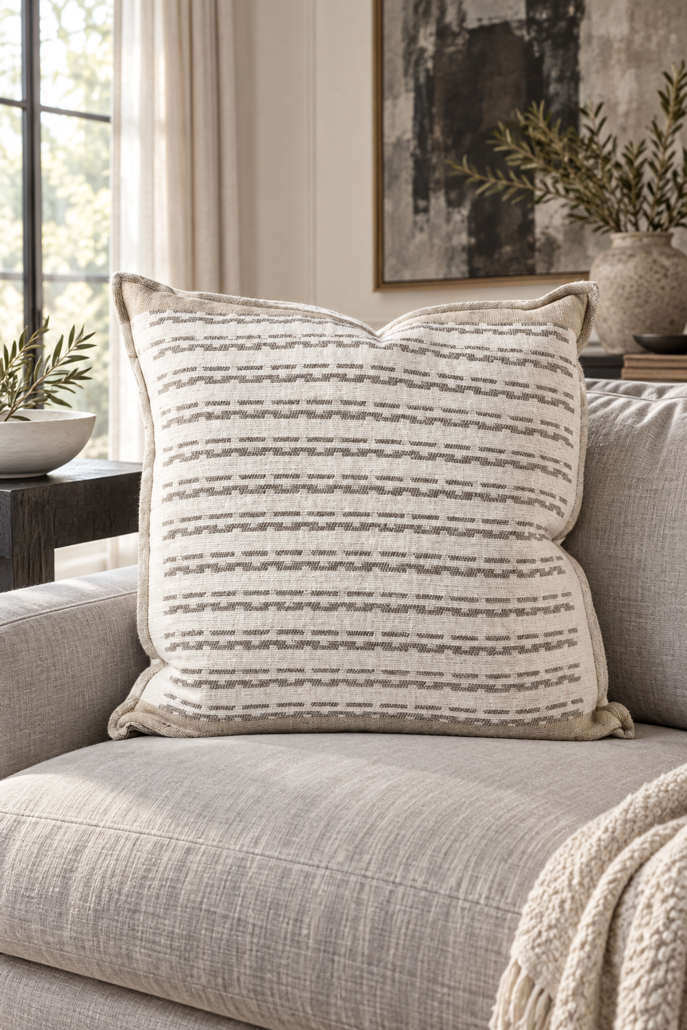 Large Hagen Cushion - Off White/Slate - 60cm