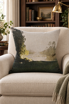 Huka Riverside Linen Cushion styled in library chair