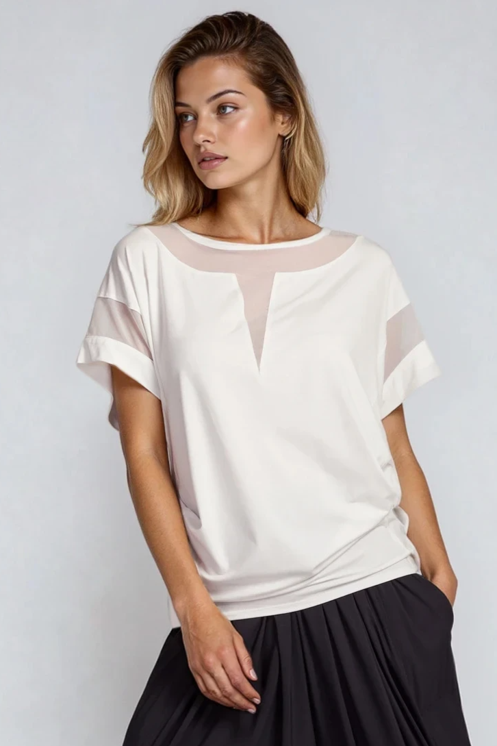 PAULA RYAN Mesh Insert Tee - Ecovero White - Paula Ryan