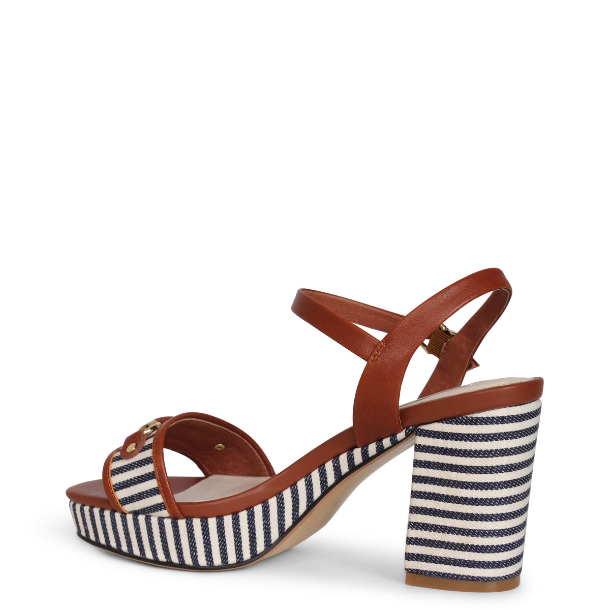 Kathryn Wilson Olivia Heel in Walnut Calf/Ink Stripe, back view