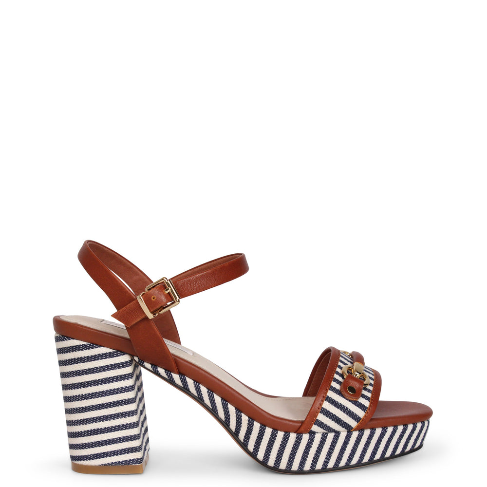 KATHRYN WILSON Olivia Heel - Walnut Calf/Ink Stripe