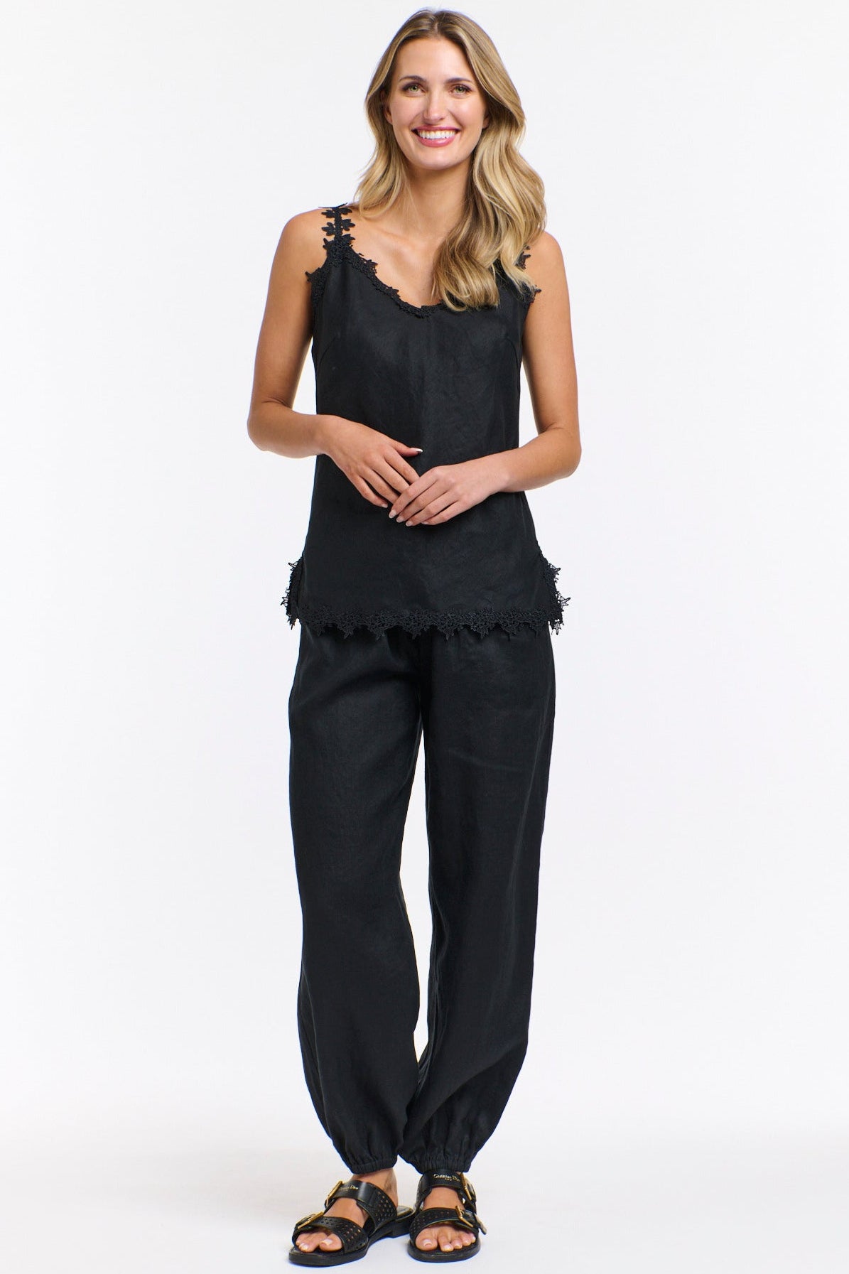 365 DAYS Leni Cuffed Linen Pants - Black, supplier photo 1