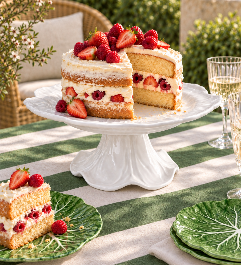 White Cabbage melamine cake stand with summer berry cake