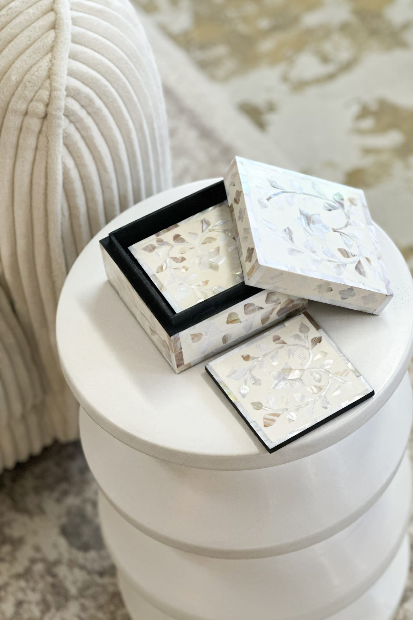 MAGPIE HOME Mother of Pearl Inlay Box + Coasters - Off White - Magpie Style