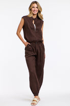 365 DAYS Mara Linen Zip Top - Chocolate, supplier photo 2