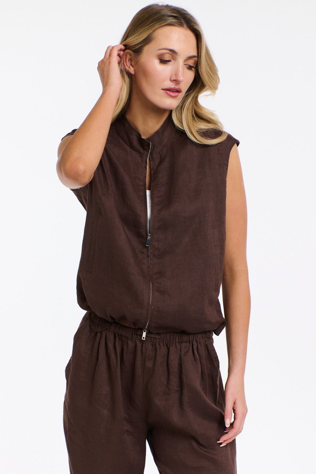 365 DAYS Mara Linen Zip Top - Chocolate, supplier photo 5