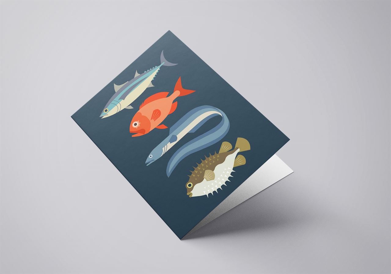 Angled view of the New Zealand fish greeting card