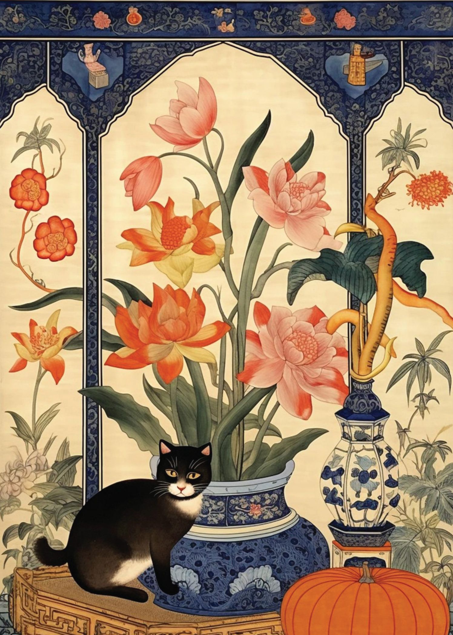 Card - Cat Near Flowers - original view
