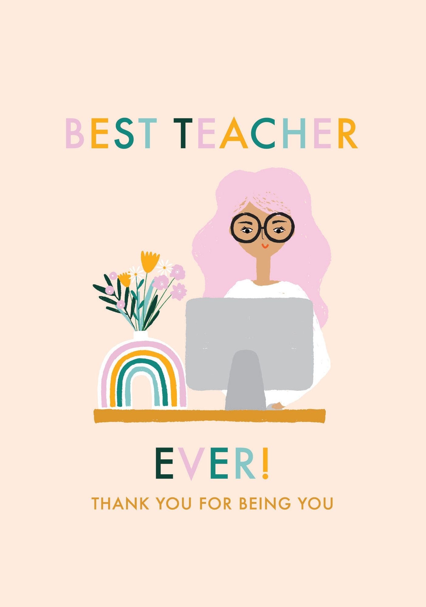 Card - Best Teacher Pink - original artwork