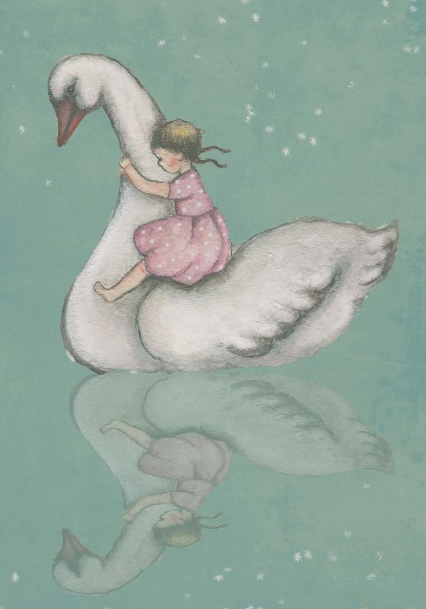 Card - Girl & Swan - original artwork