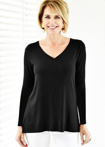 PAULA RYAN ESSENTIALS V Neck Long Sleeve Top - MicroModal