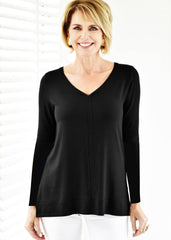 PAULA RYAN ESSENTIALS V Neck Long Sleeve Top - MicroModal