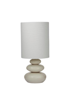 Ivory pebble table lamp with ceramic base and linen shade