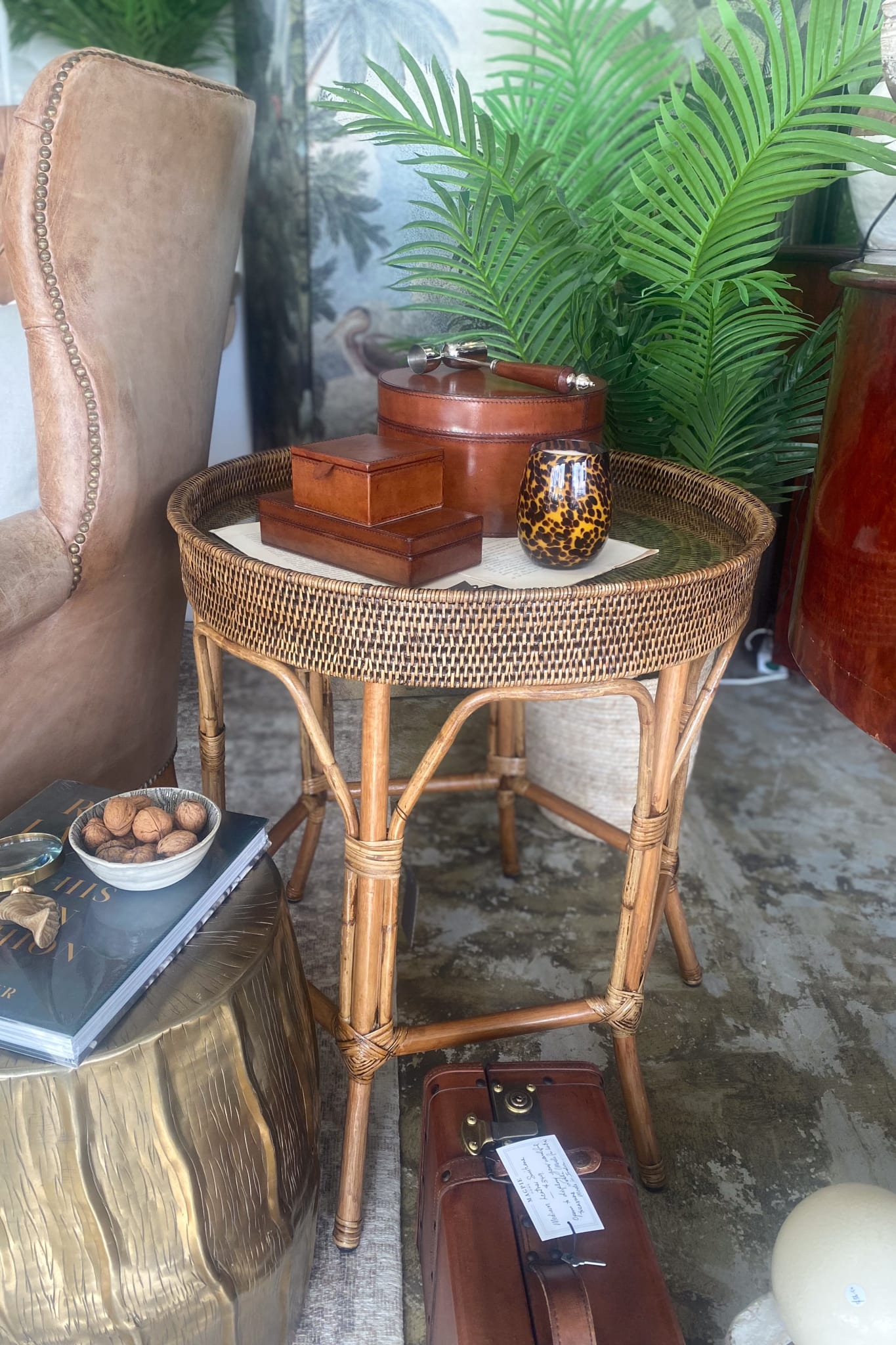Rattan Colonial Round Side Table with Glass Insert - Magpie Style