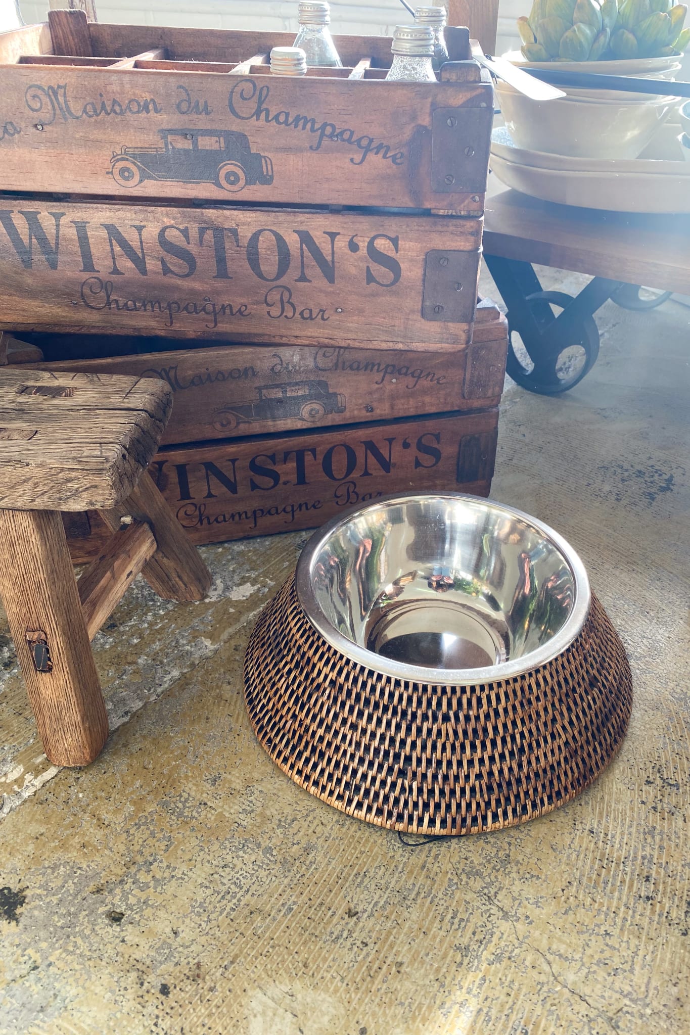 Pet Bowl - Rattan and Stainless Steel - Magpie Style